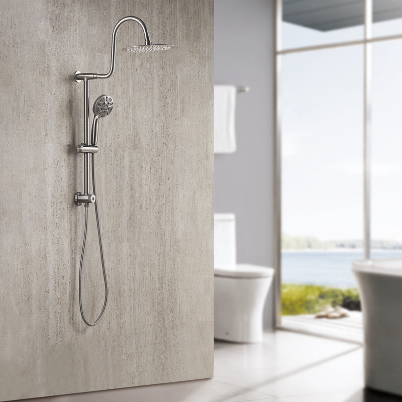 Kichae 10" Inch Adjustable Shower Head Combo,Stainless Steel Shower